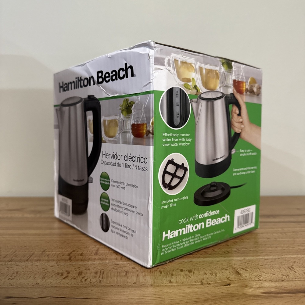 Hamilton Beach Electric Kettle 1 Liter Cord-Free Stainless Serving Pot 40978G - Picture 4 of 6